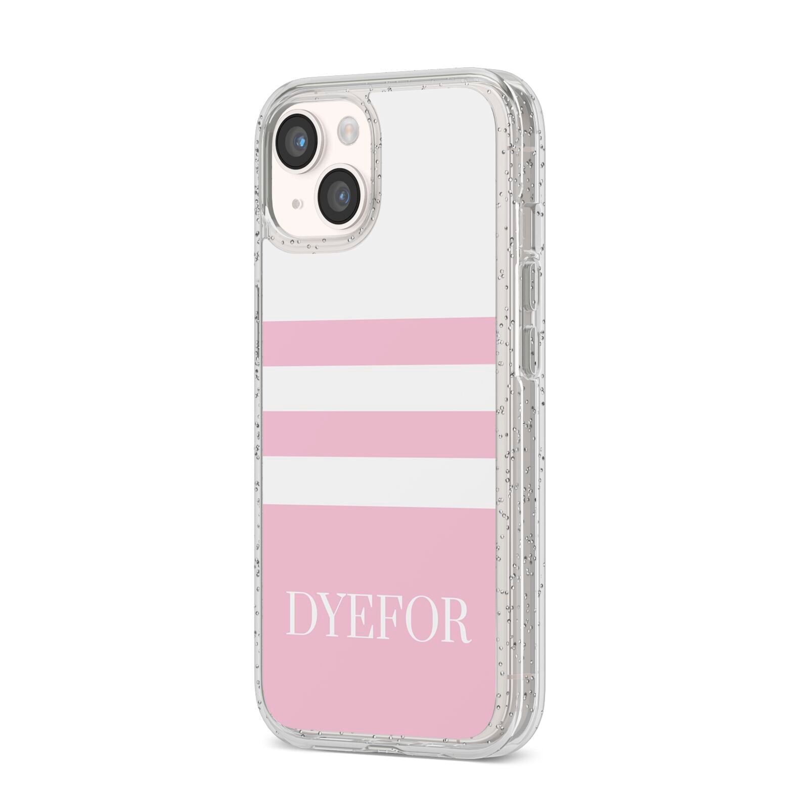 Personalised Name Striped iPhone 14 Glitter Tough Case Starlight Angled Image