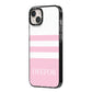 Personalised Name Striped iPhone 14 Plus Black Impact Case Side Angle on Silver phone