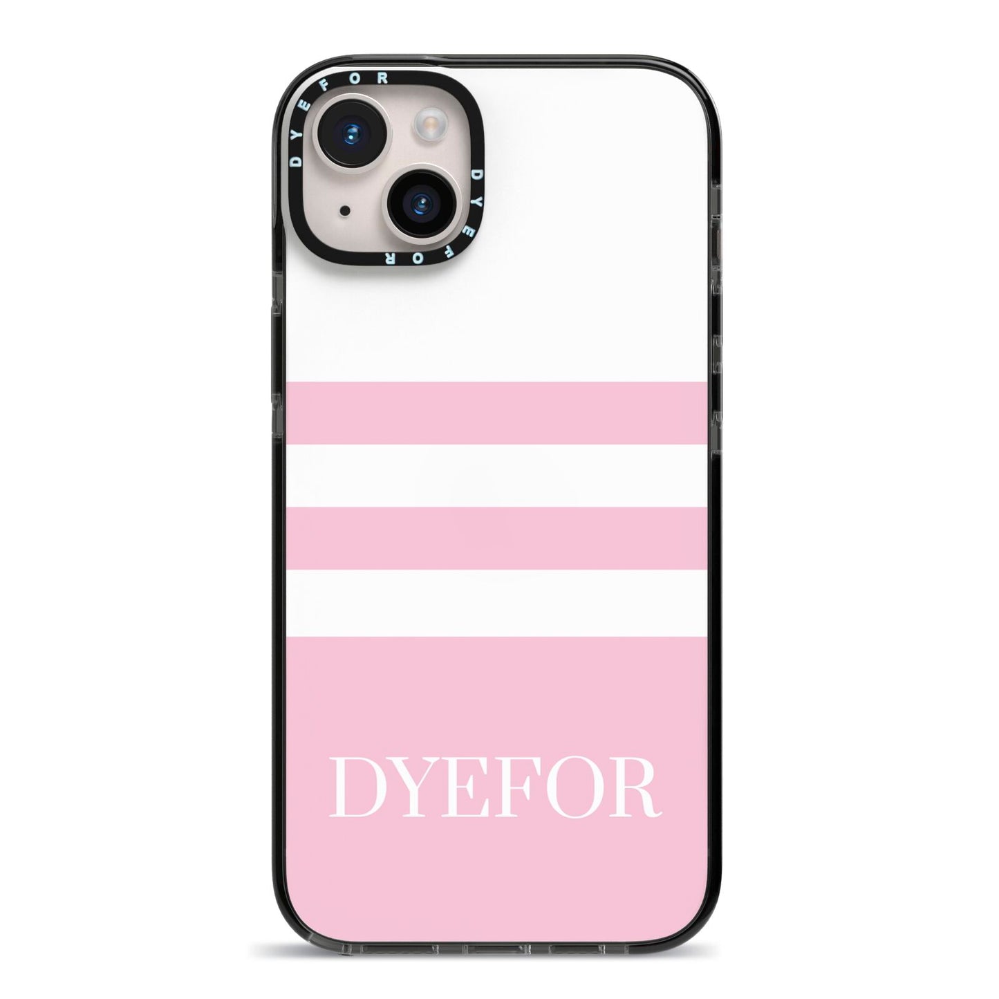 Personalised Name Striped iPhone 14 Plus Black Impact Case on Silver phone