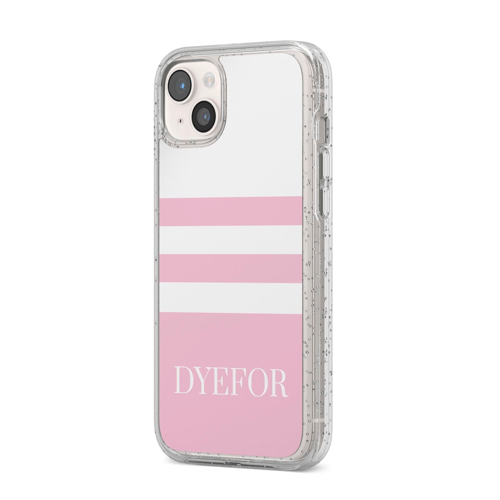 Personalised Name Striped iPhone 14 Plus Glitter Tough Case Starlight Angled Image