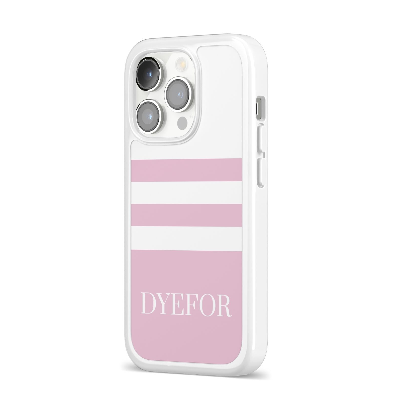 Personalised Name Striped iPhone 14 Pro Clear Tough Case Silver Angled Image