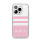 Personalised Name Striped iPhone 14 Pro Glitter Tough Case Silver