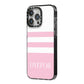 Personalised Name Striped iPhone 14 Pro Max Black Impact Case Side Angle on Silver phone