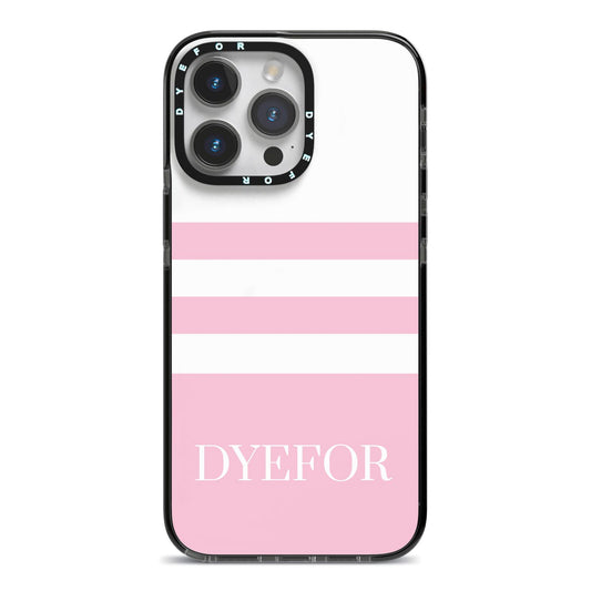 Personalised Name Striped iPhone 14 Pro Max Black Impact Case on Silver phone