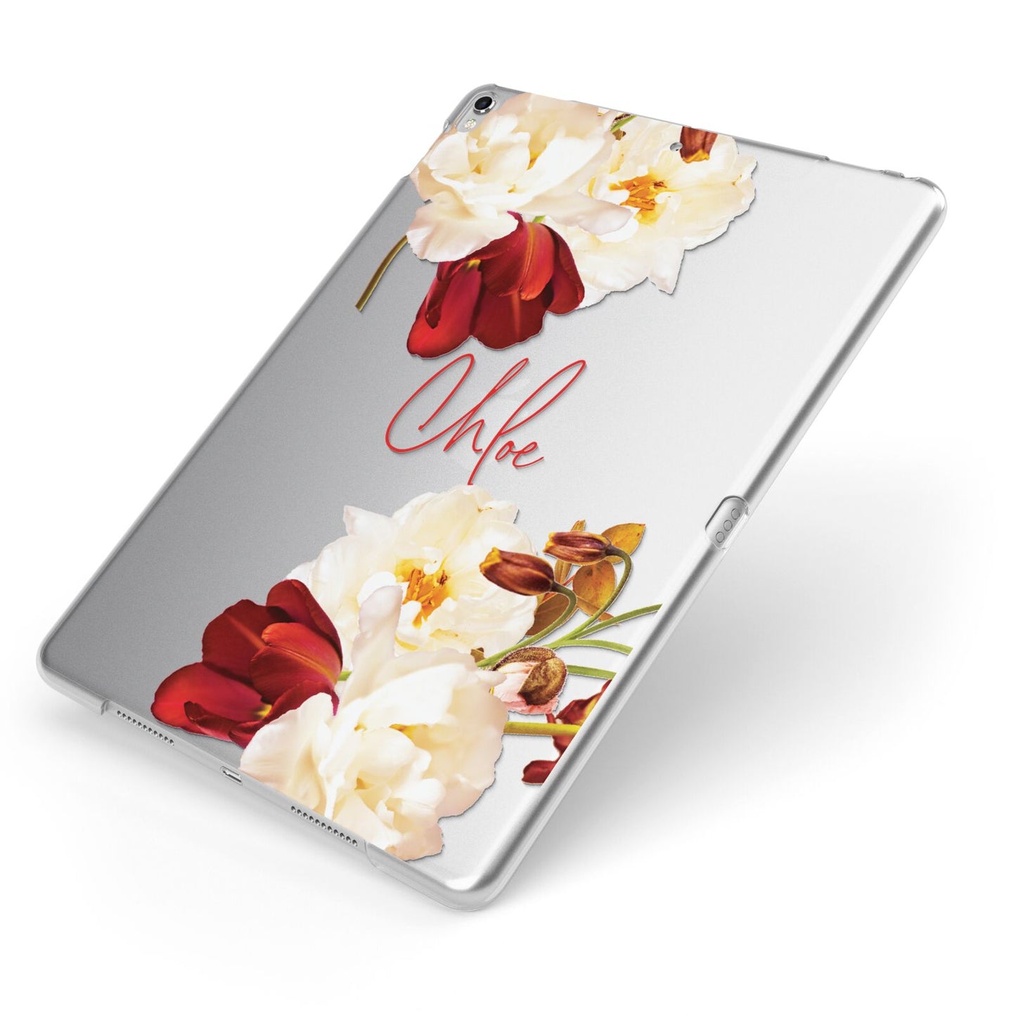 Personalised Name Transparent Clear Floral Apple iPad Case on Silver iPad Side View