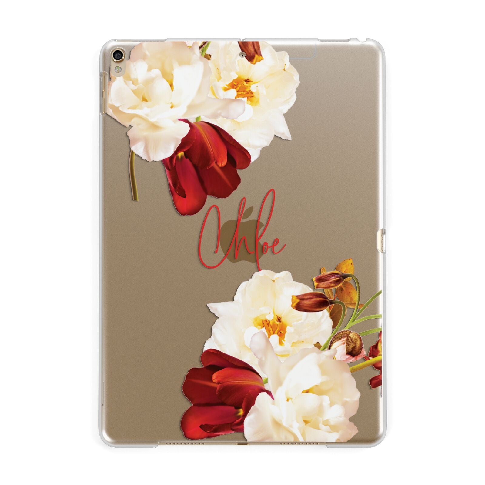Personalised Name Transparent Clear Floral Apple iPad Gold Case