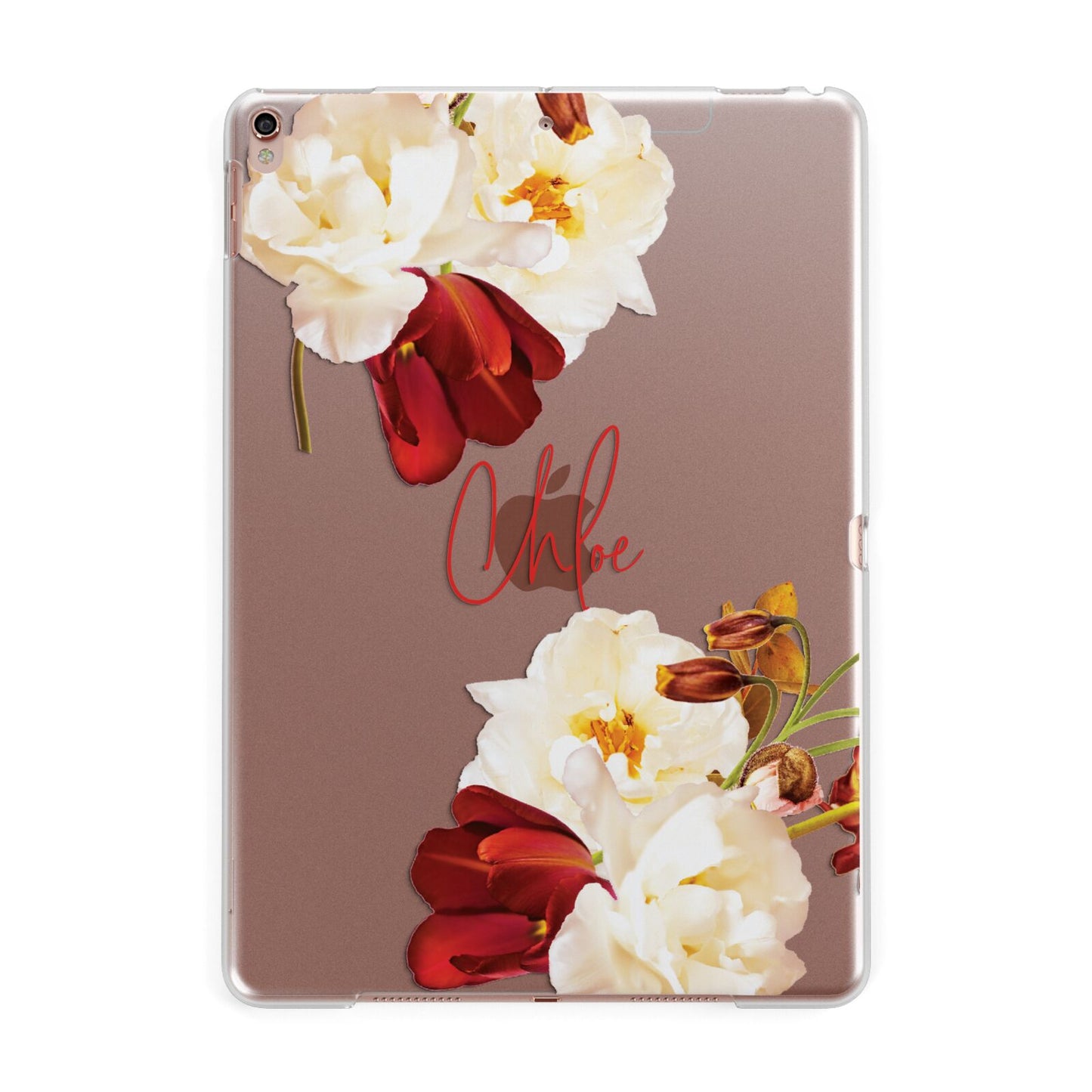 Personalised Name Transparent Clear Floral Apple iPad Rose Gold Case