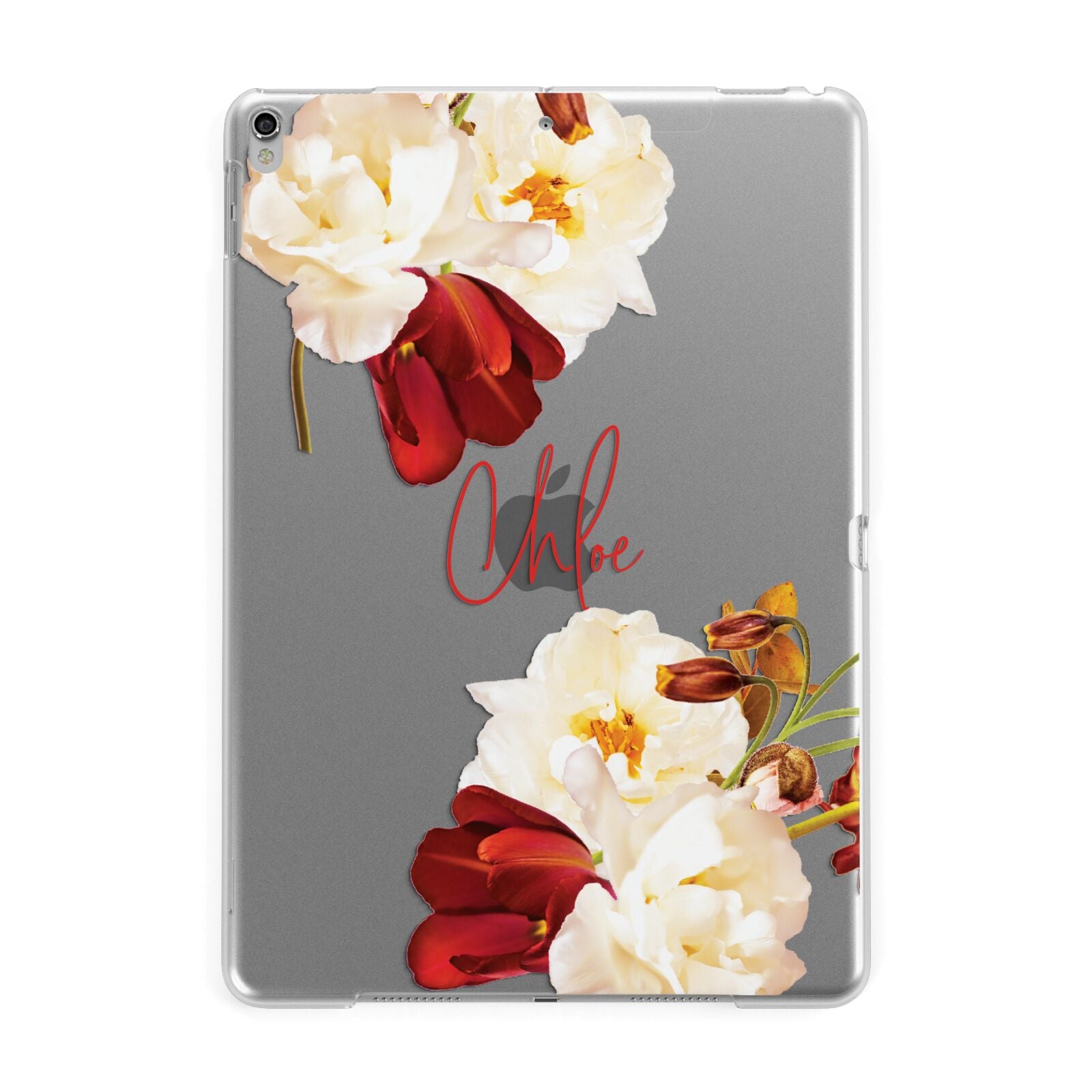 Personalised Name Transparent Clear Floral Apple iPad Silver Case