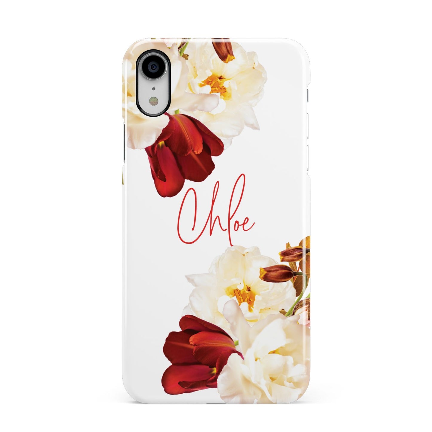 Personalised Name Transparent Clear Floral Apple iPhone XR White 3D Snap Case