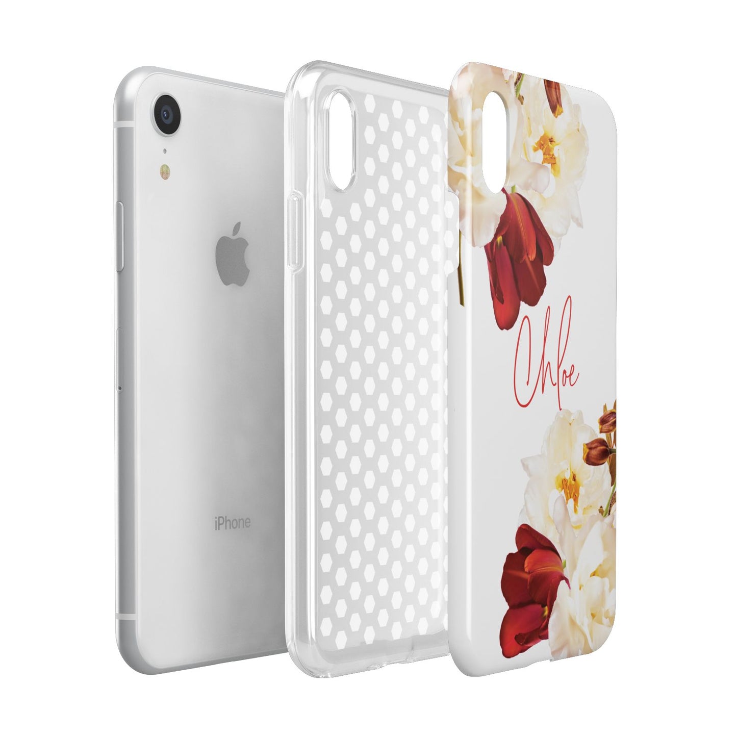 Personalised Name Transparent Clear Floral Apple iPhone XR White 3D Tough Case Expanded view