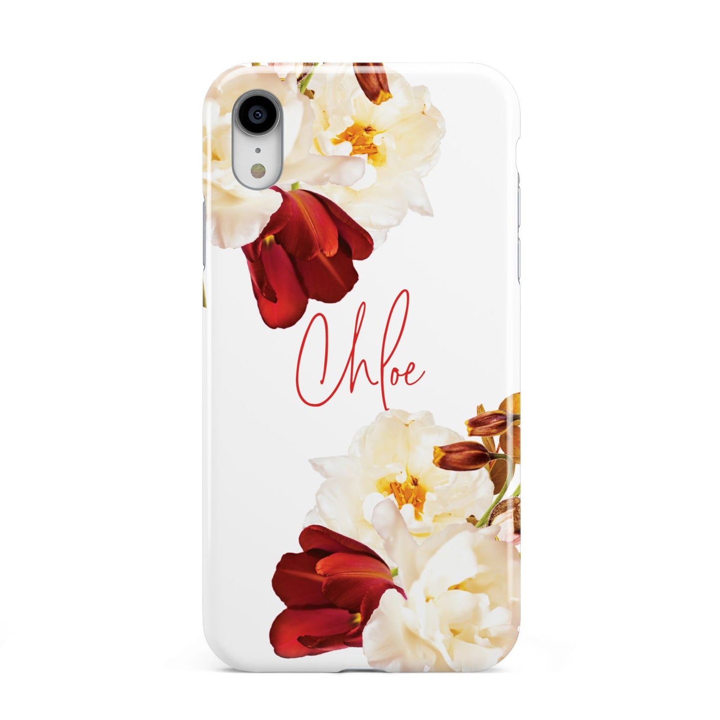 Personalised Name Transparent Clear Floral Apple iPhone XR White 3D Tough Case