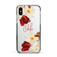 Personalised Name Transparent Clear Floral Apple iPhone Xs Impact Case Black Edge on Silver Phone