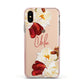 Personalised Name Transparent Clear Floral Apple iPhone Xs Impact Case Pink Edge on Gold Phone