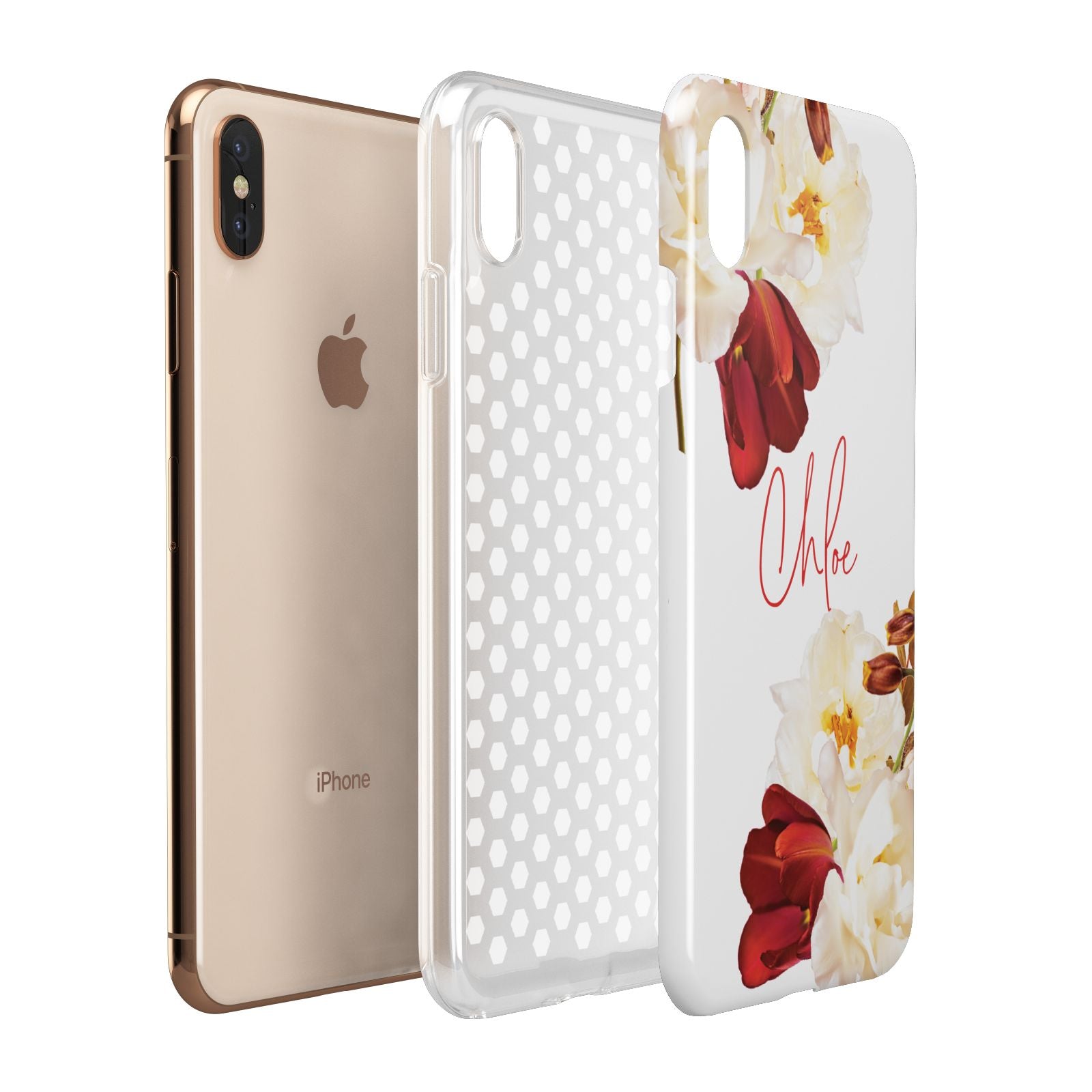 Personalised Name Transparent Clear Floral Apple iPhone Xs Max 3D Tough Case Expanded View