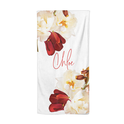 Personalised Name Transparent Clear Floral Beach Towel