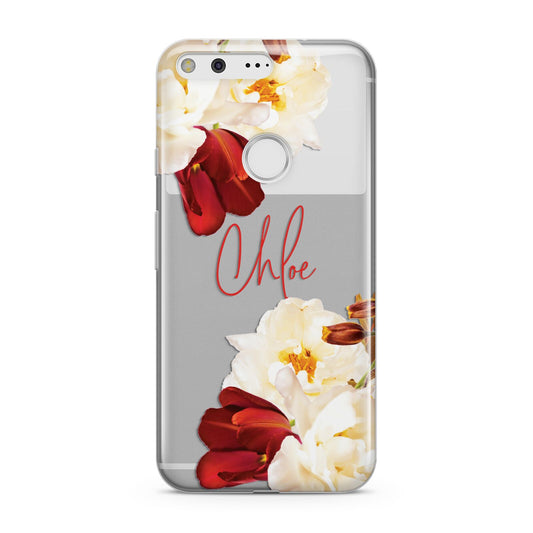 Personalised Name Transparent Clear Floral Google Pixel Case