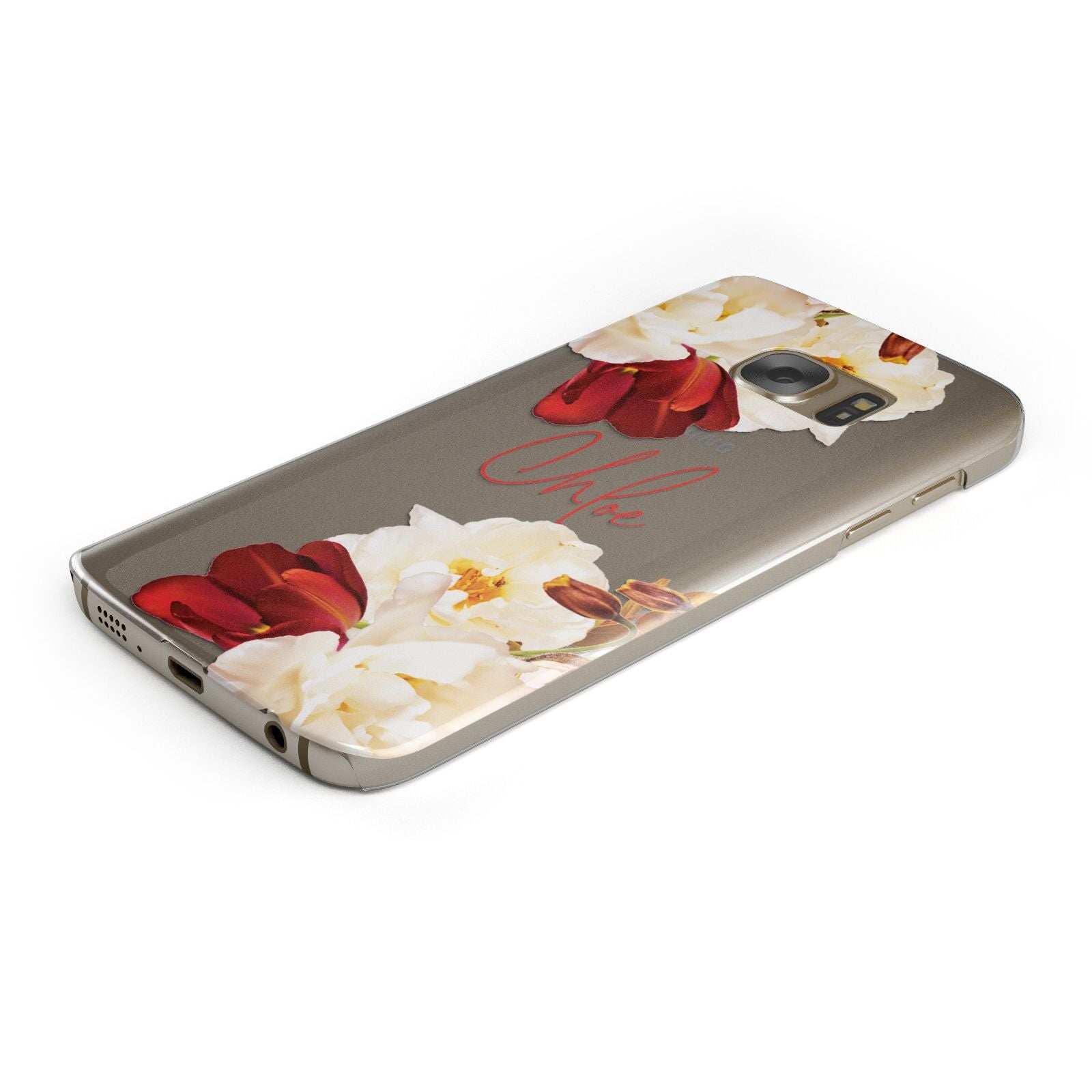 Personalised Name Transparent Clear Floral Protective Samsung Galaxy Case Angled Image