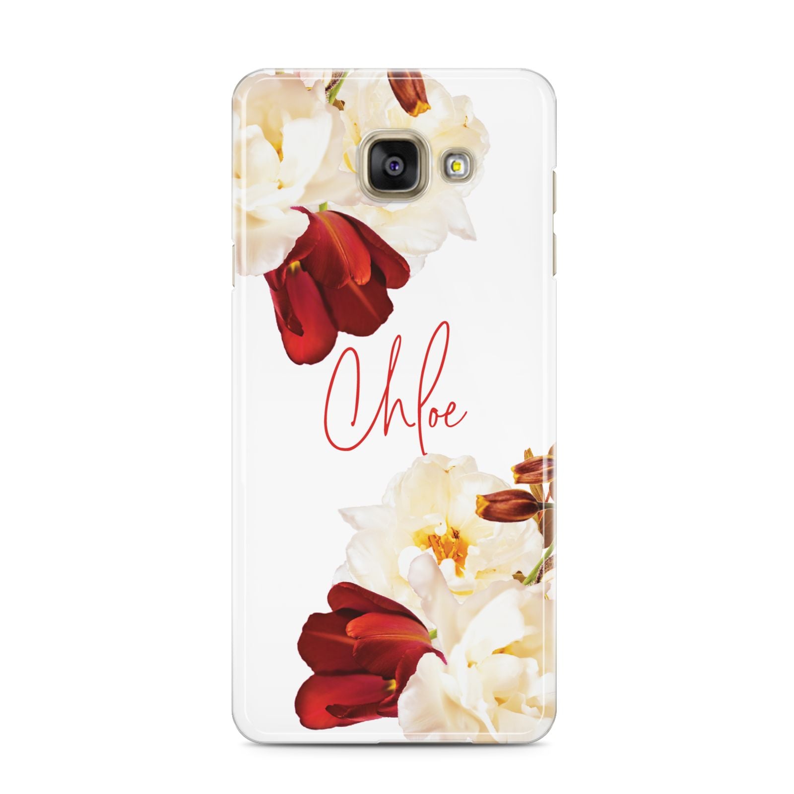 Personalised Name Transparent Clear Floral Samsung Galaxy A3 2016 Case on gold phone