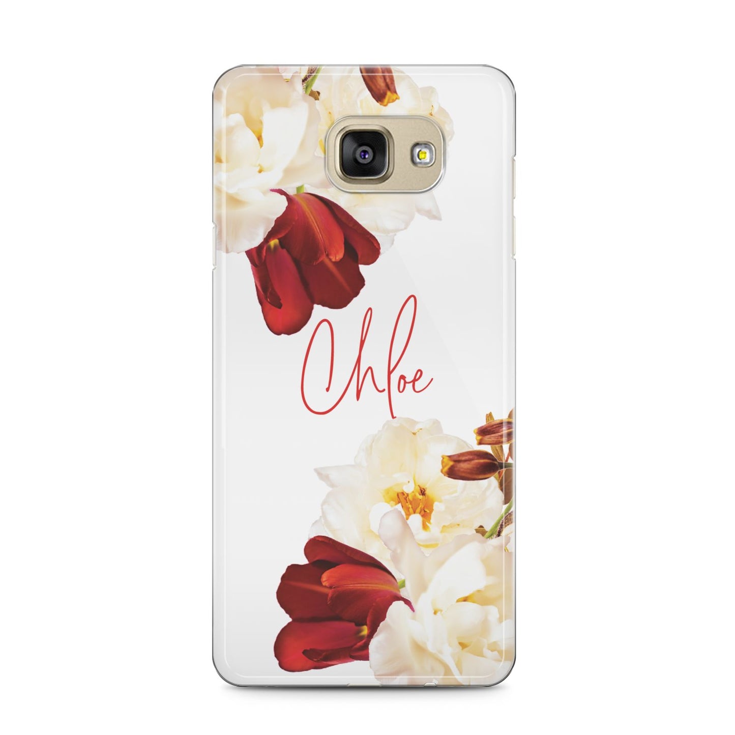 Personalised Name Transparent Clear Floral Samsung Galaxy A5 2016 Case on gold phone