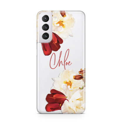 Personalised Name Transparent Clear Floral Samsung S21 Case
