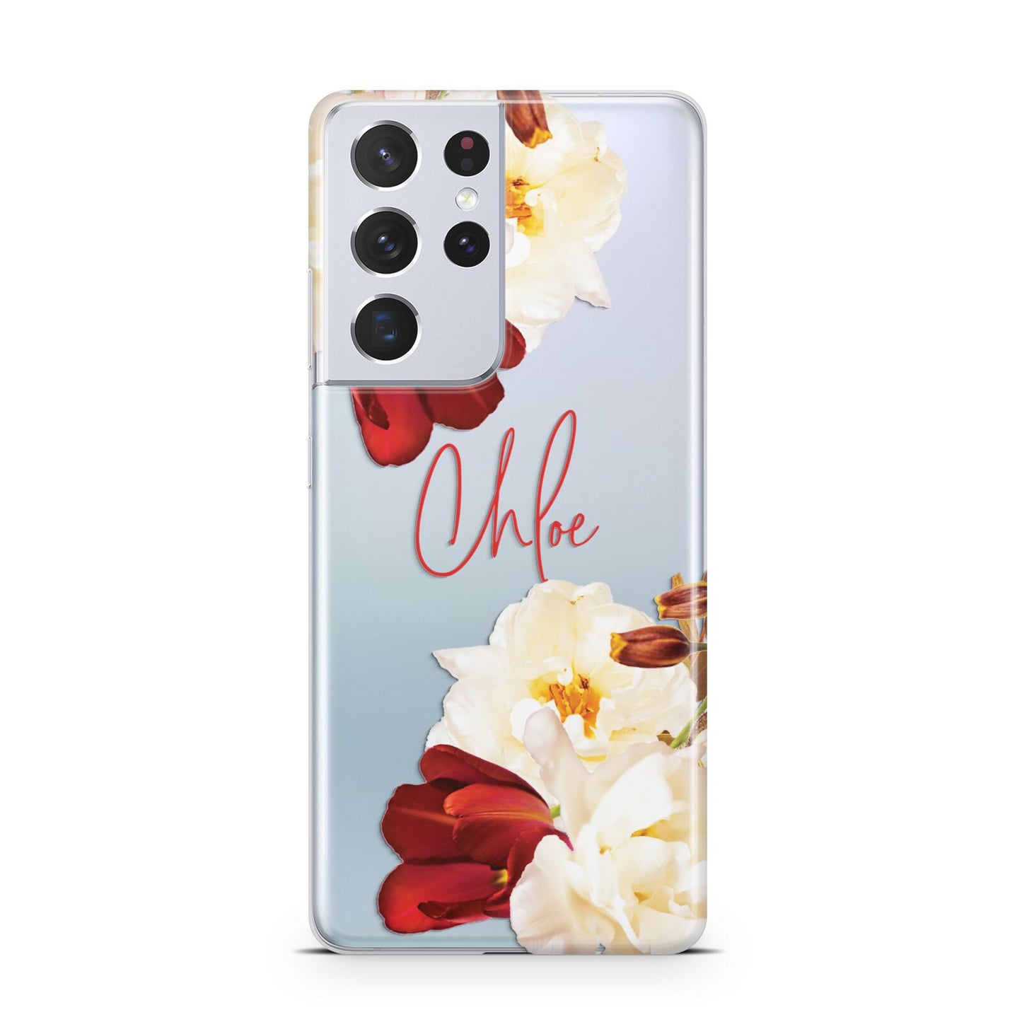 Personalised Name Transparent Clear Floral Samsung S21 Ultra Case