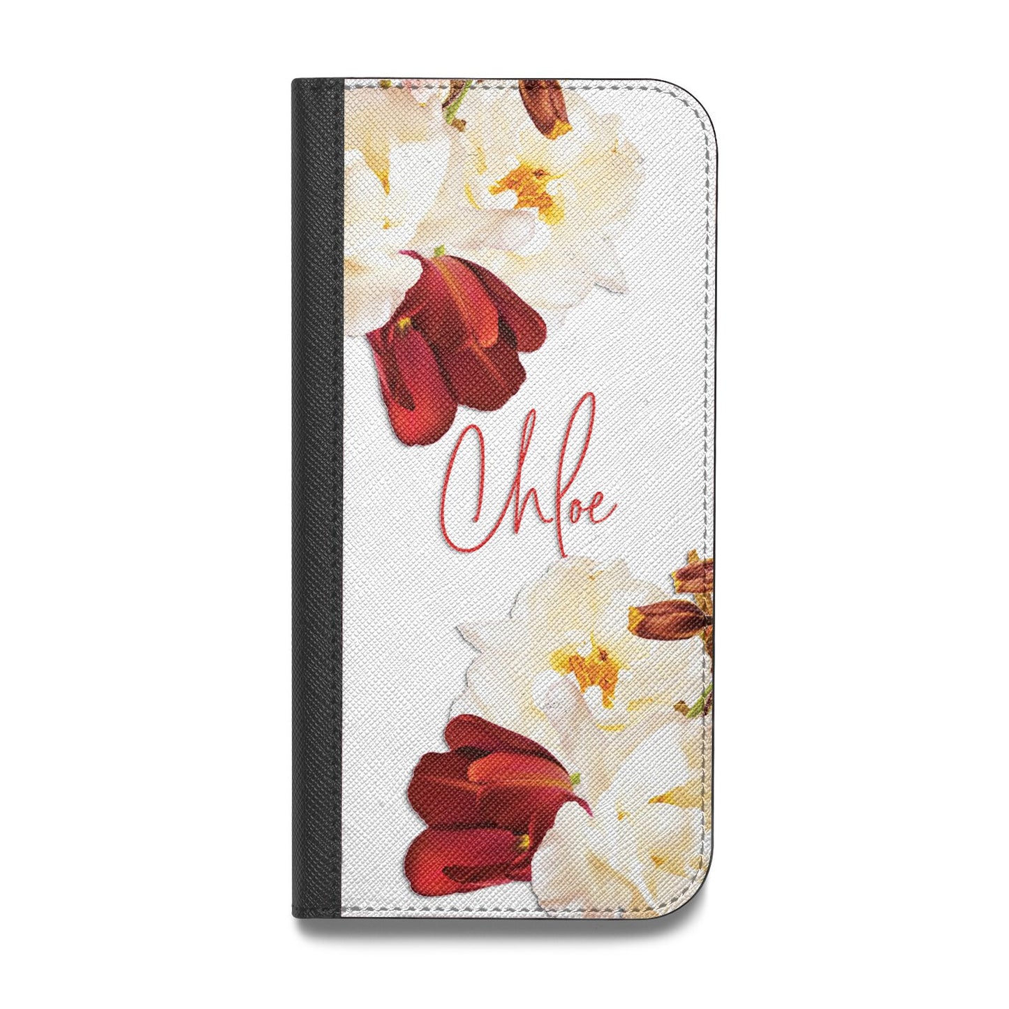 Personalised Name Transparent Clear Floral Vegan Leather Flip iPhone Case