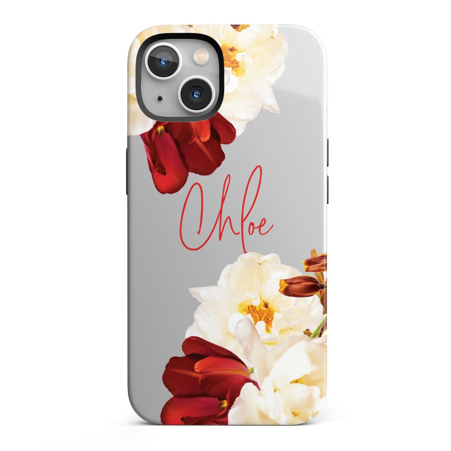 Personalised Name Transparent Clear Floral iPhone 13 Full Wrap 3D Tough Case