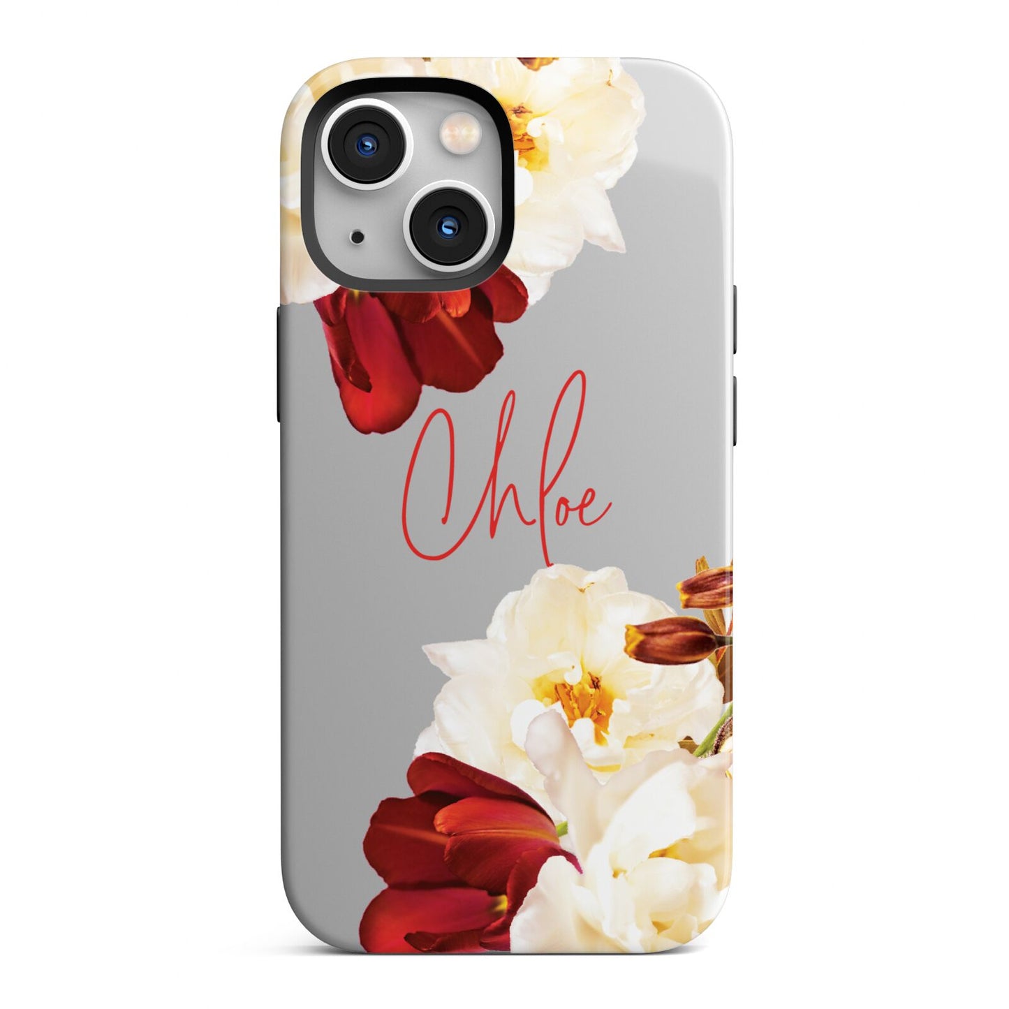 Personalised Name Transparent Clear Floral iPhone 13 Mini Full Wrap 3D Tough Case