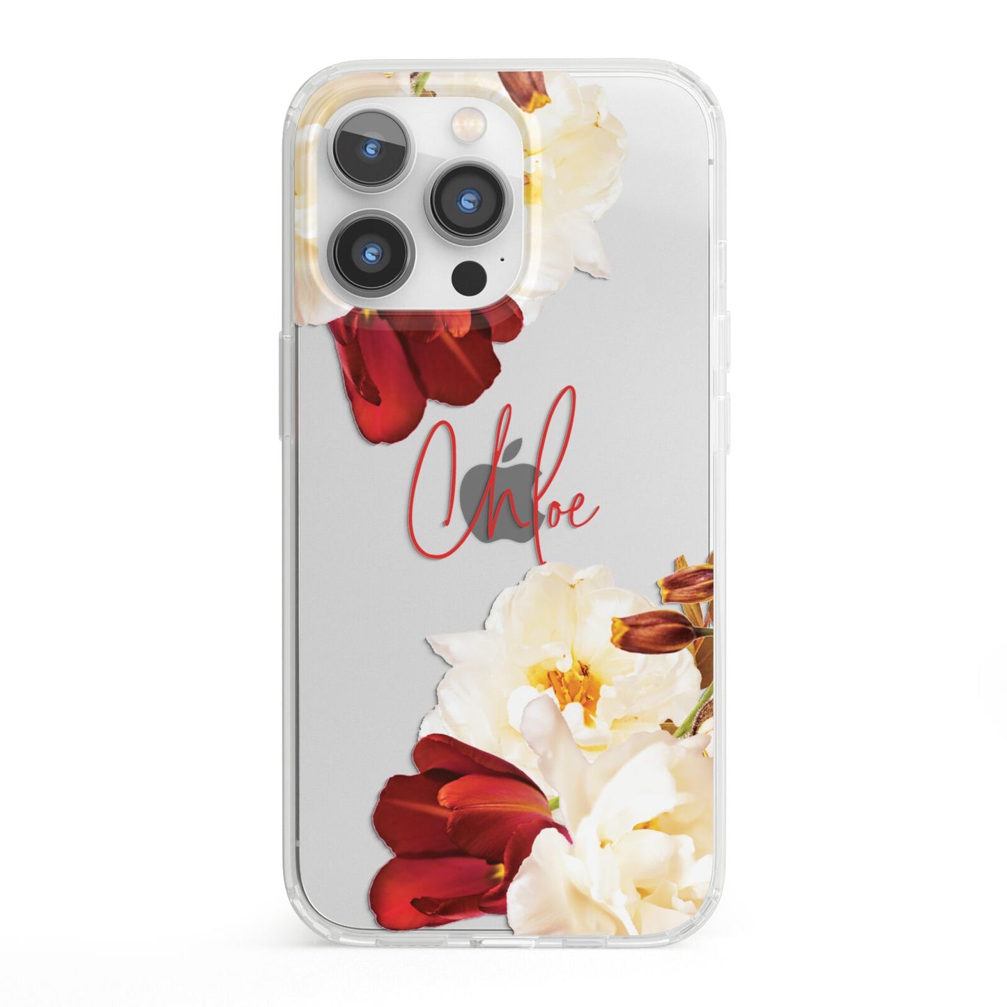Personalised Name Transparent Clear Floral iPhone 13 Pro Clear Bumper Case
