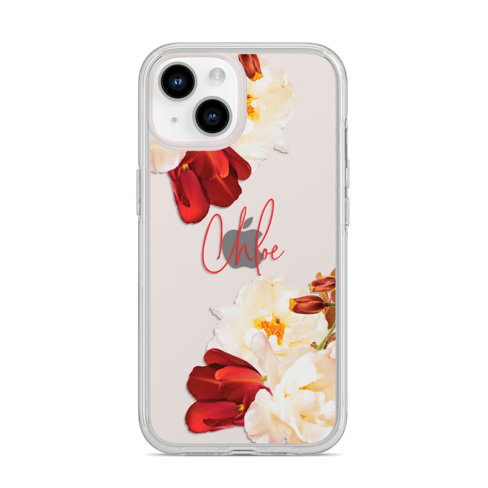 Personalised Name Transparent Clear Floral iPhone 14 Clear Tough Case Starlight