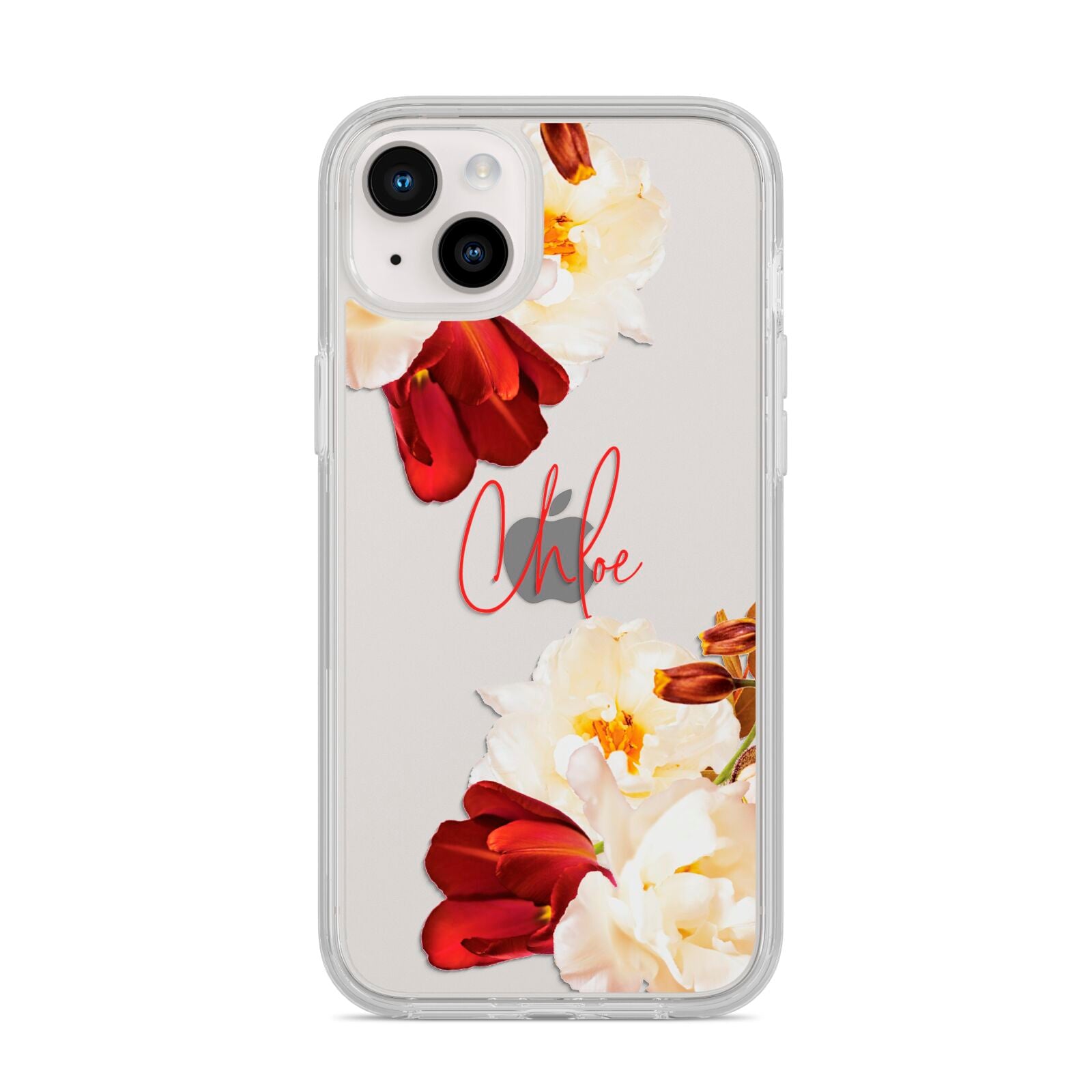 Personalised Name Transparent Clear Floral iPhone 14 Plus Clear Tough Case Starlight