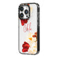 Personalised Name Transparent Clear Floral iPhone 14 Pro Black Impact Case Side Angle on Silver phone