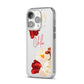 Personalised Name Transparent Clear Floral iPhone 14 Pro Clear Tough Case Silver Angled Image