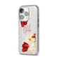 Personalised Name Transparent Clear Floral iPhone 14 Pro Glitter Tough Case Silver Angled Image