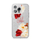 Personalised Name Transparent Clear Floral iPhone 14 Pro Max Glitter Tough Case Silver