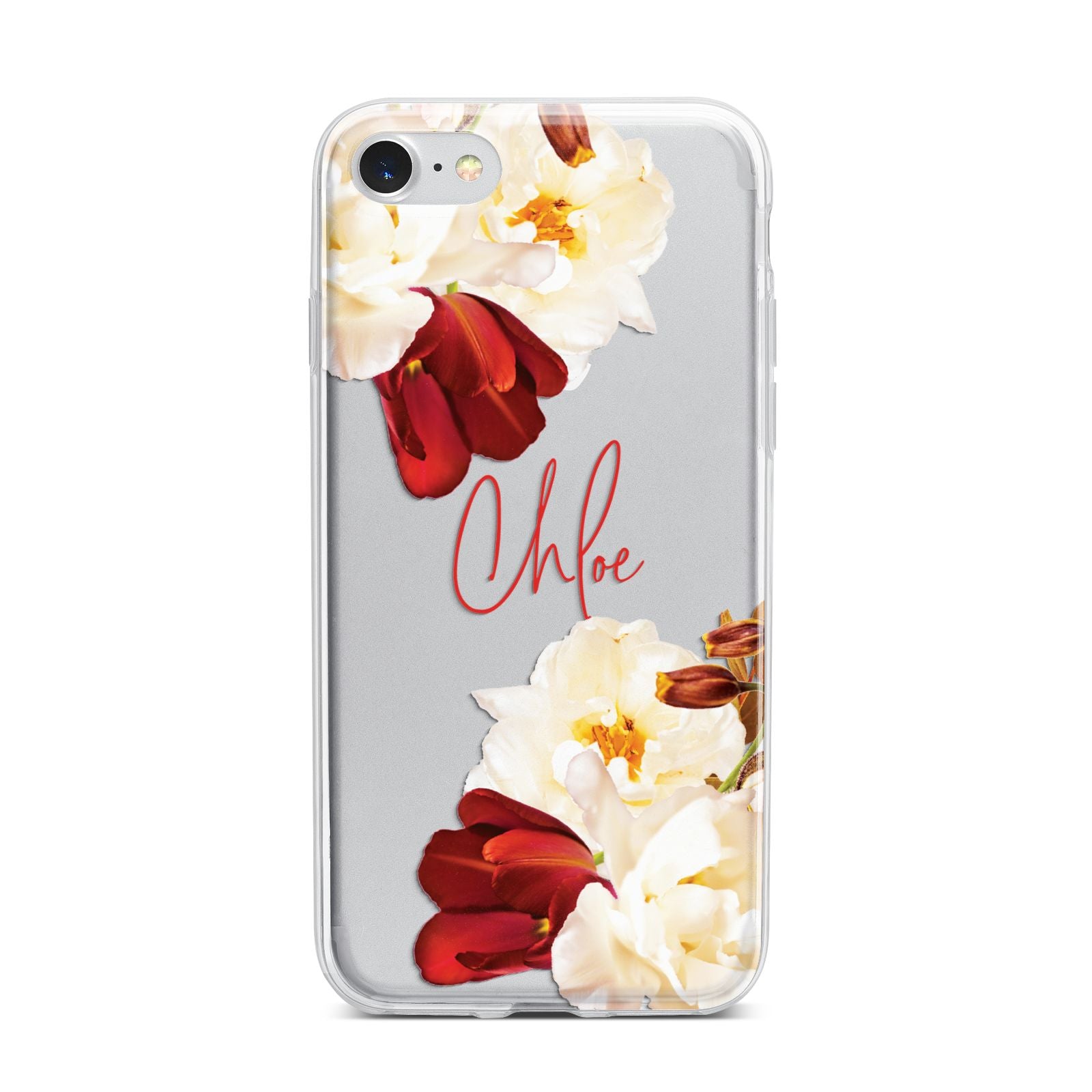 Personalised Name Transparent Clear Floral iPhone 7 Bumper Case on Silver iPhone