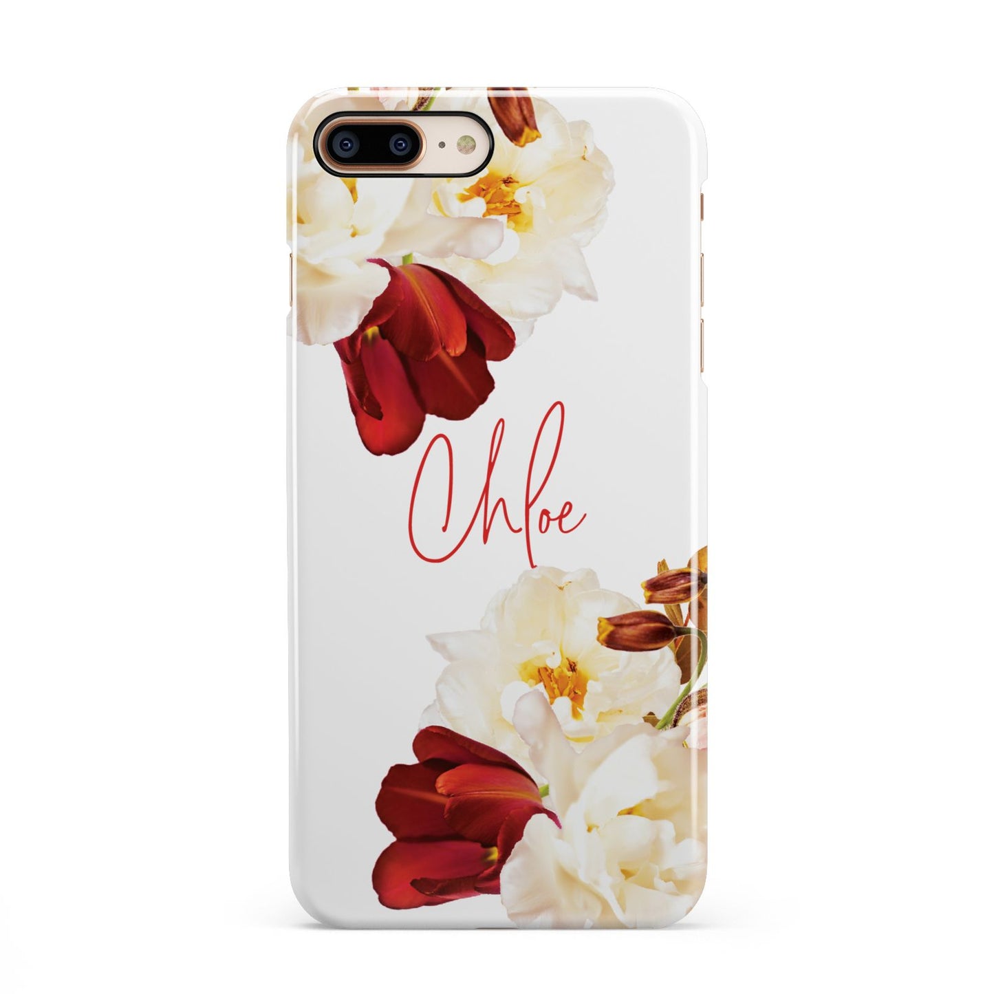 Personalised Name Transparent Clear Floral iPhone 8 Plus 3D Snap Case on Gold Phone