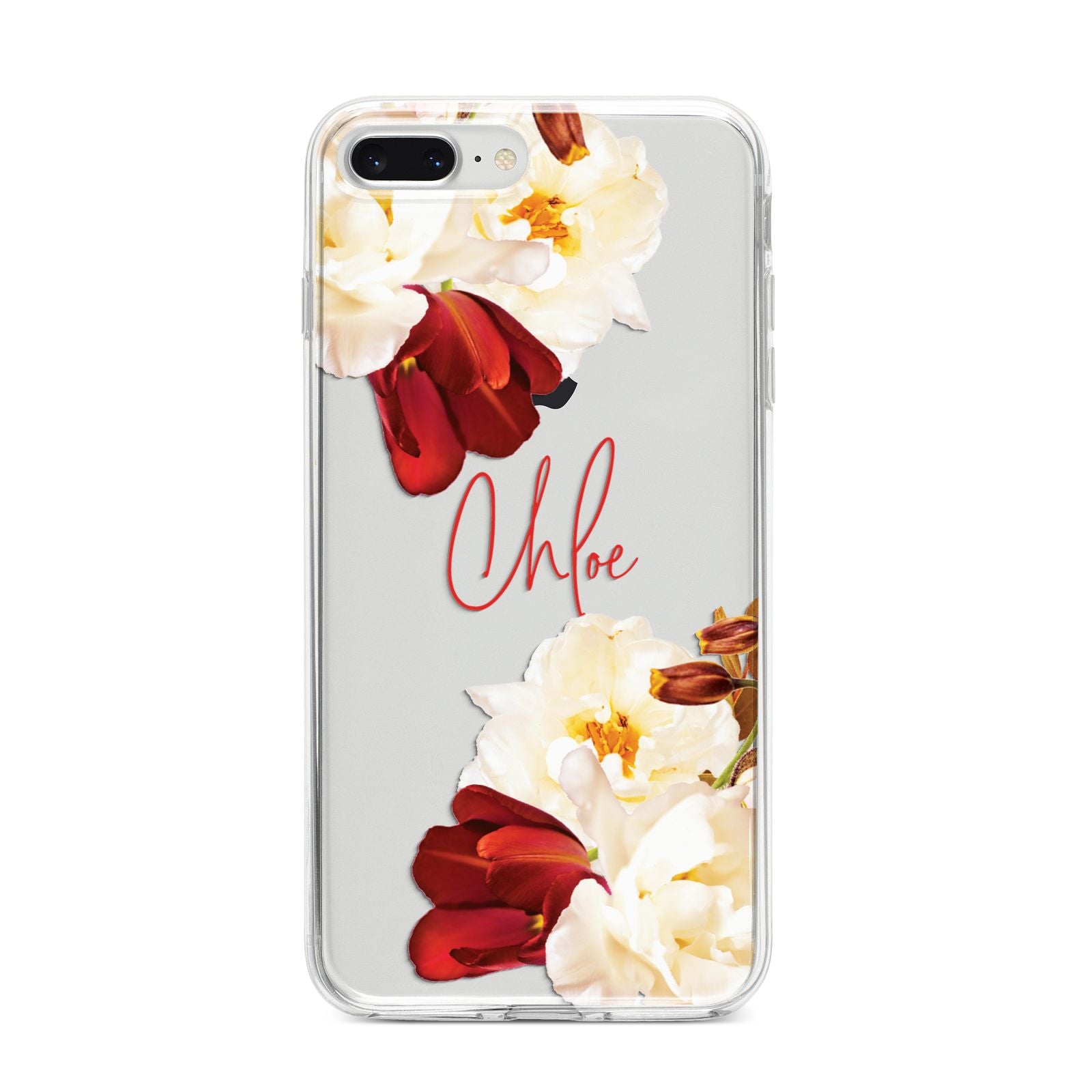 Personalised Name Transparent Clear Floral iPhone 8 Plus Bumper Case on Silver iPhone