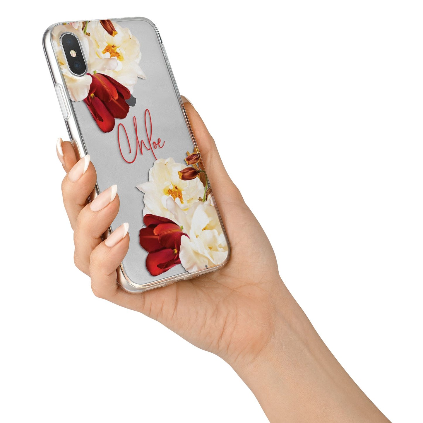 Personalised Name Transparent Clear Floral iPhone X Bumper Case on Silver iPhone Alternative Image 2