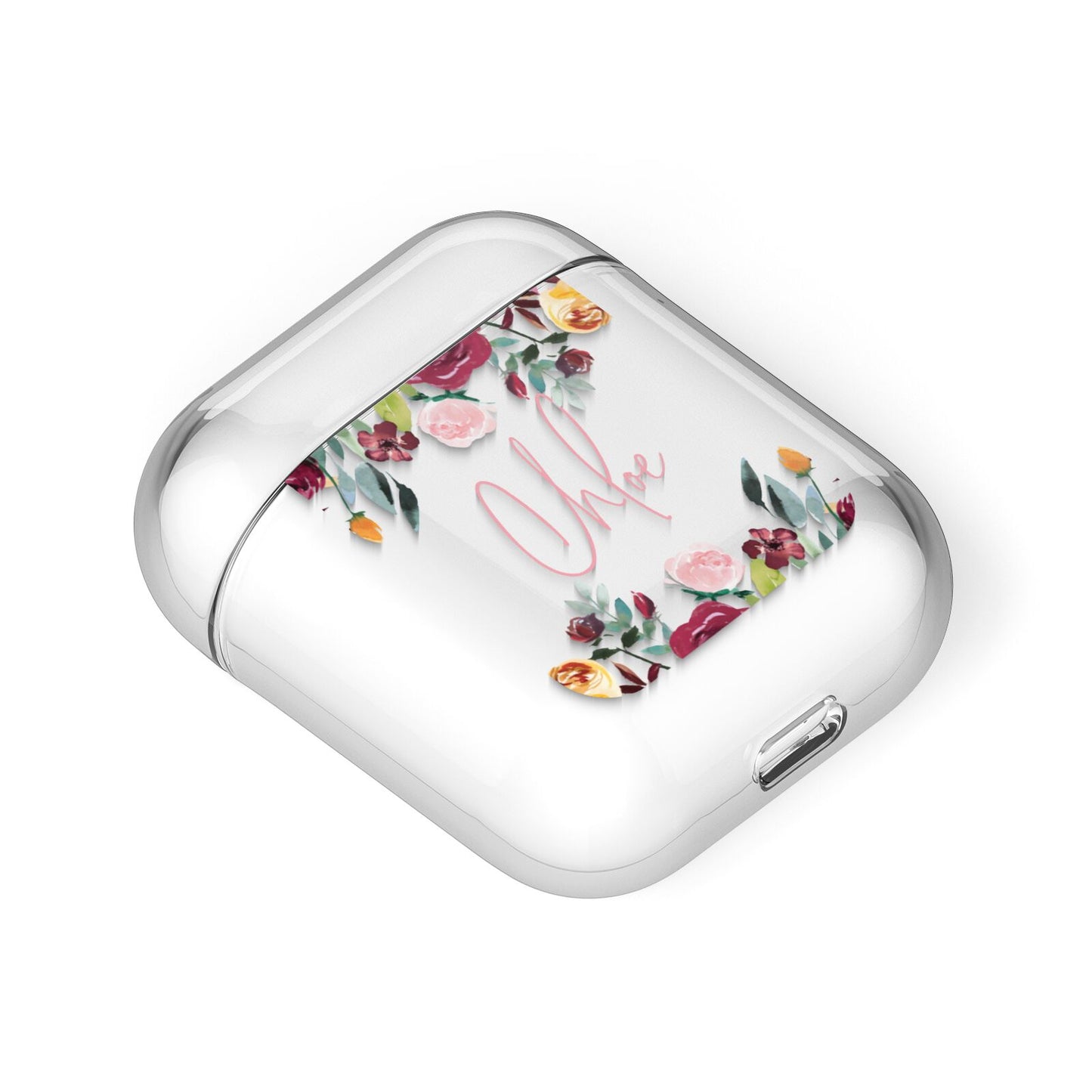 Personalised Name Transparent Flowers AirPods Case Laid Flat
