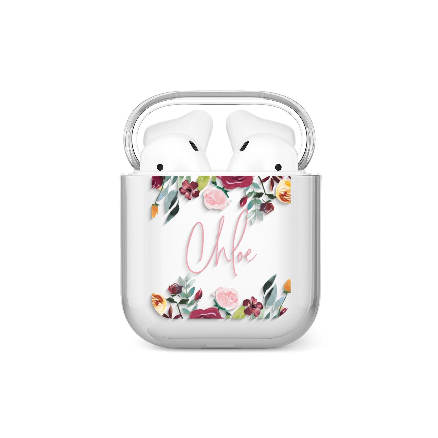 Personalised Name Transparent Flowers AirPods Case