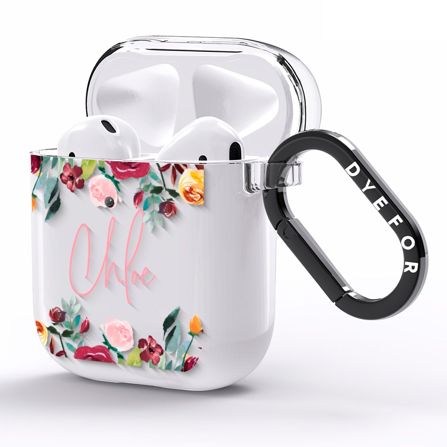 Personalised Name Transparent Flowers AirPods Clear Case Side Image