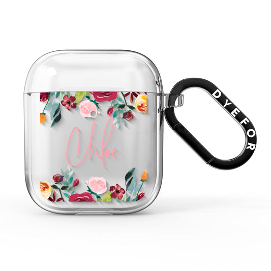 Personalised Name Transparent Flowers AirPods Clear Case