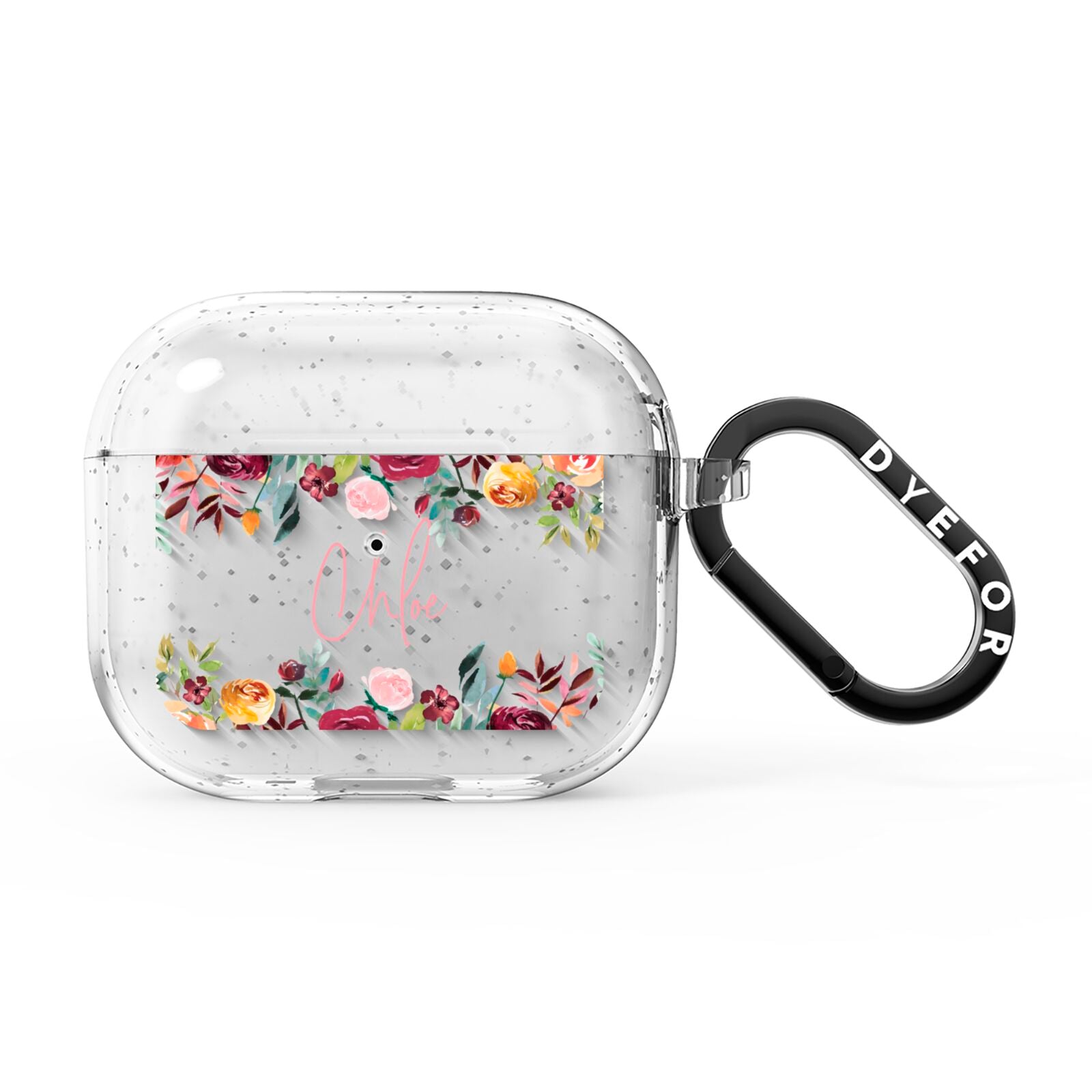 Personalised Name Transparent Flowers AirPods Glitter Case 3rd Gen