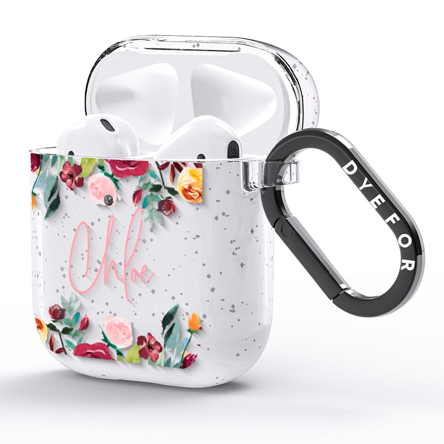 Personalised Name Transparent Flowers AirPods Glitter Case Side Image