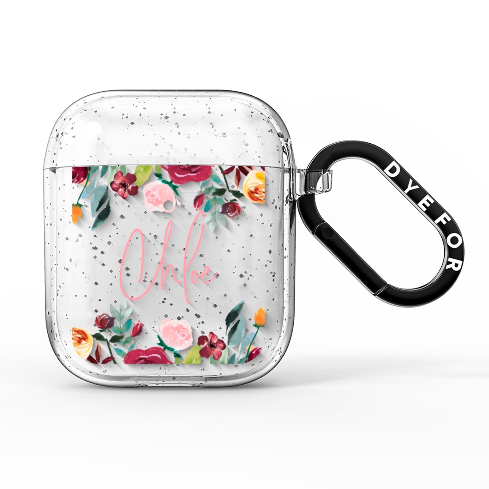 Personalised Name Transparent Flowers AirPods Glitter Case
