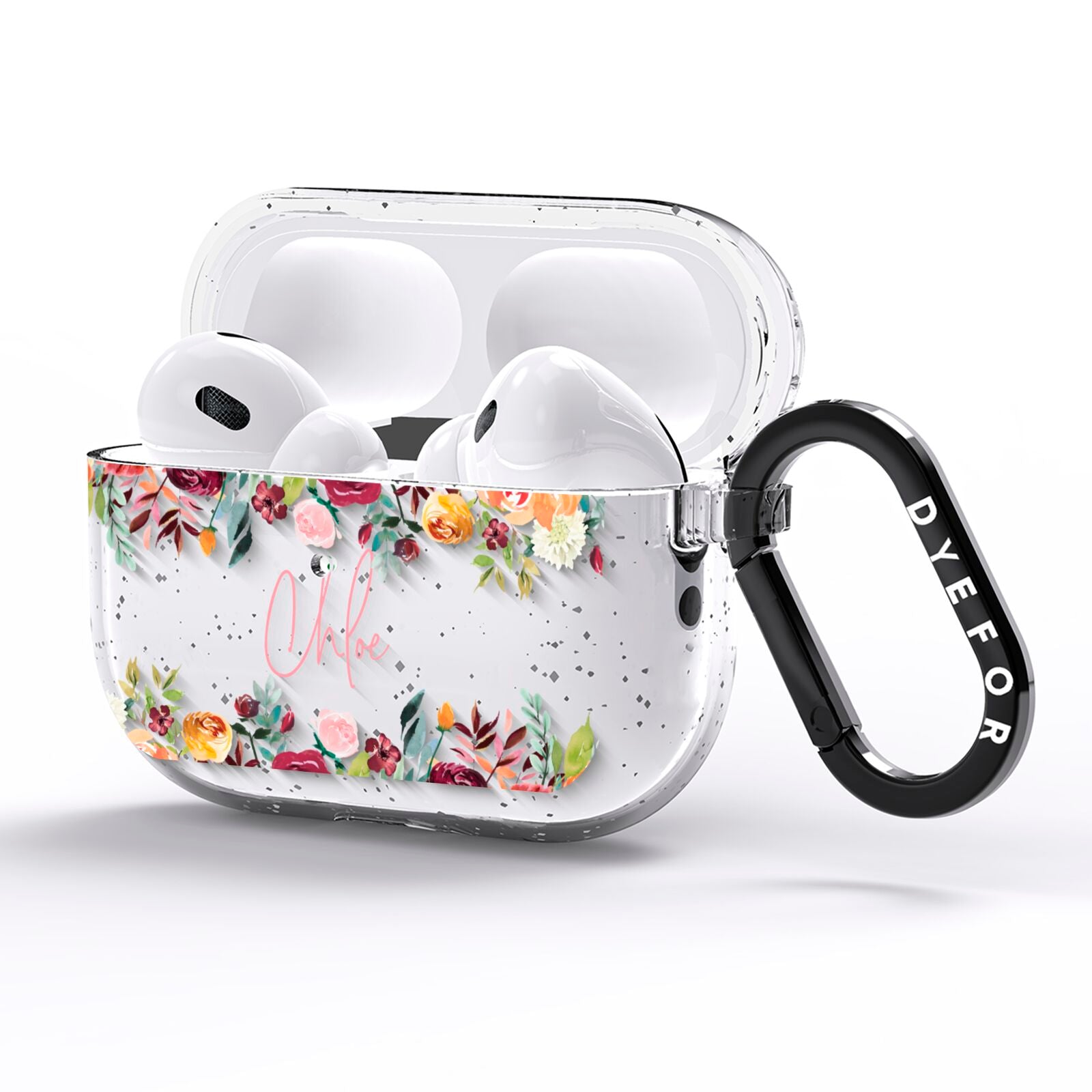 Personalised Name Transparent Flowers AirPods Pro Glitter Case Side Image