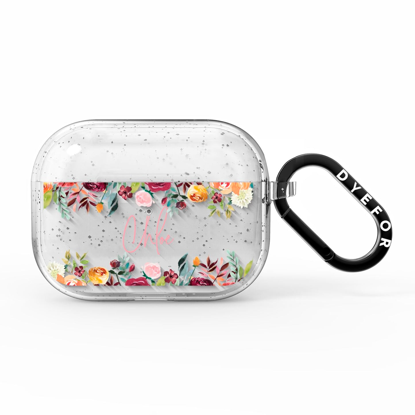 Personalised Name Transparent Flowers AirPods Pro Glitter Case