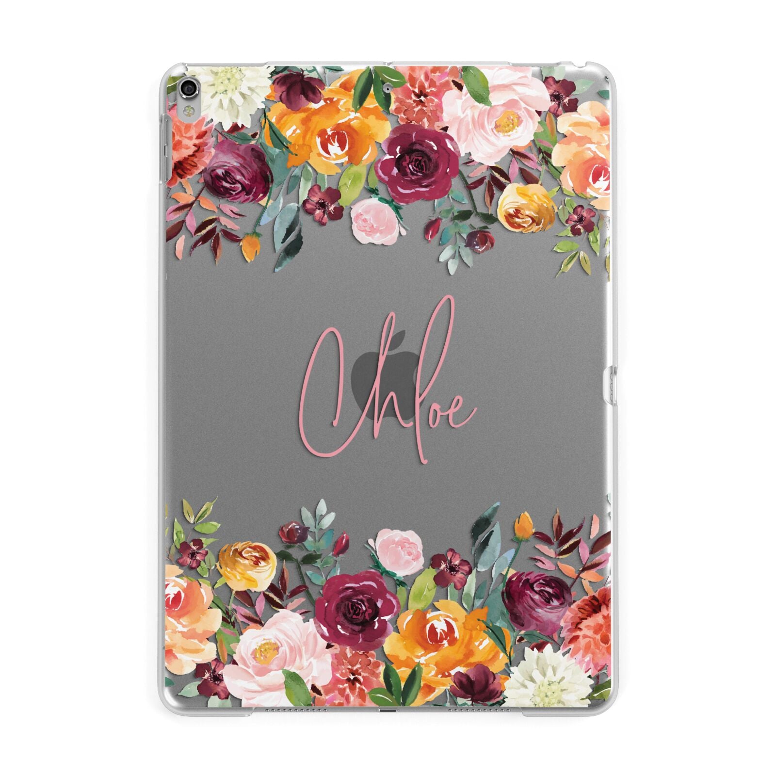 Personalised Name Transparent Flowers Apple iPad Silver Case
