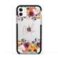 Personalised Name Transparent Flowers Apple iPhone 11 in White with Black Impact Case
